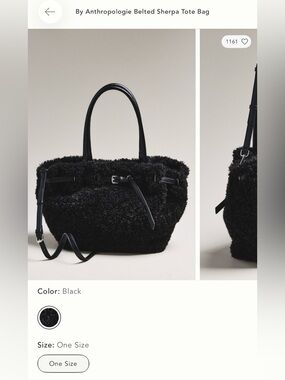 Anthropologie Black Sherpa Tote with Leather Trim, new with tag, never used